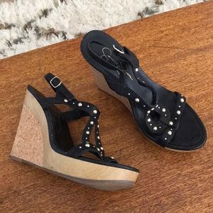 Size 7.5, Jessica Simpson Wedges - Black Leather